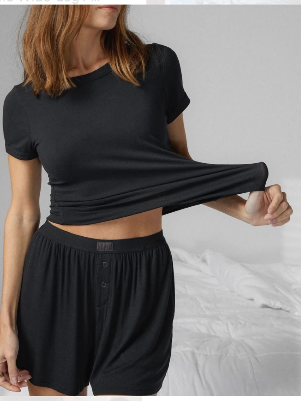 lunya Black Short Sleeve Lounge Set - Ribbed Tee & Boxer Shorts
